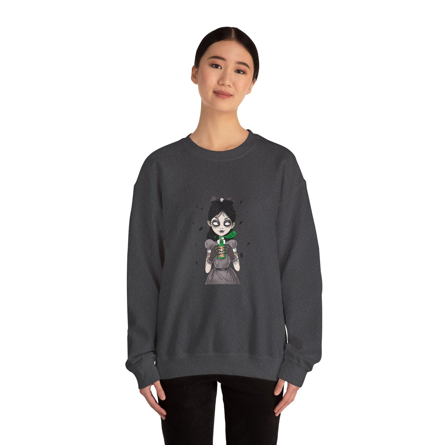 Dark Fairy Illustration Crewneck Sweatshirt, Cozy Streetwear, Unisex Gift, Fall Fashion, Halloween Apparel, Everyday Wear - MaisonThreadory