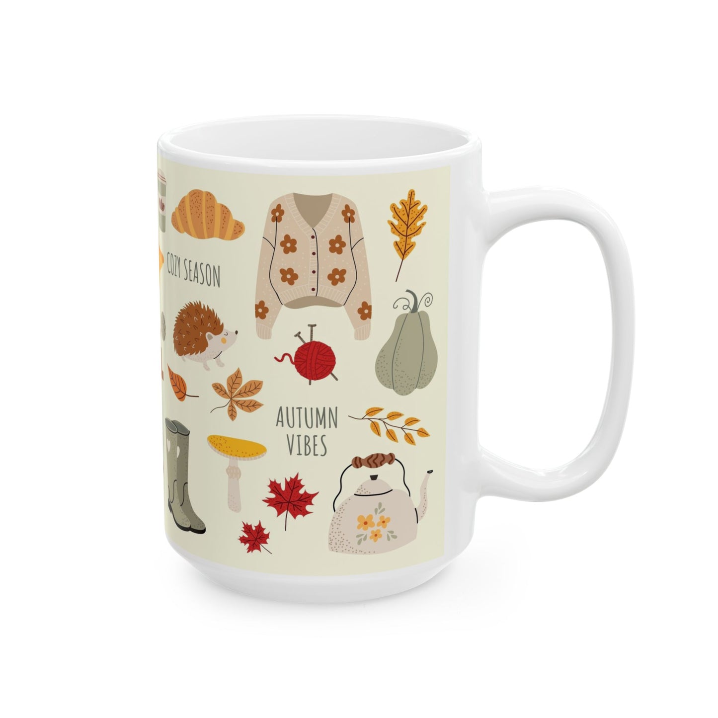 Cozy Fall Ceramic Mug, Autumn Vibes, Seasonal Gift, Cute Coffee Cup, Hello Fall Mug, Perfect for Hot Beverages - MaisonThreadory