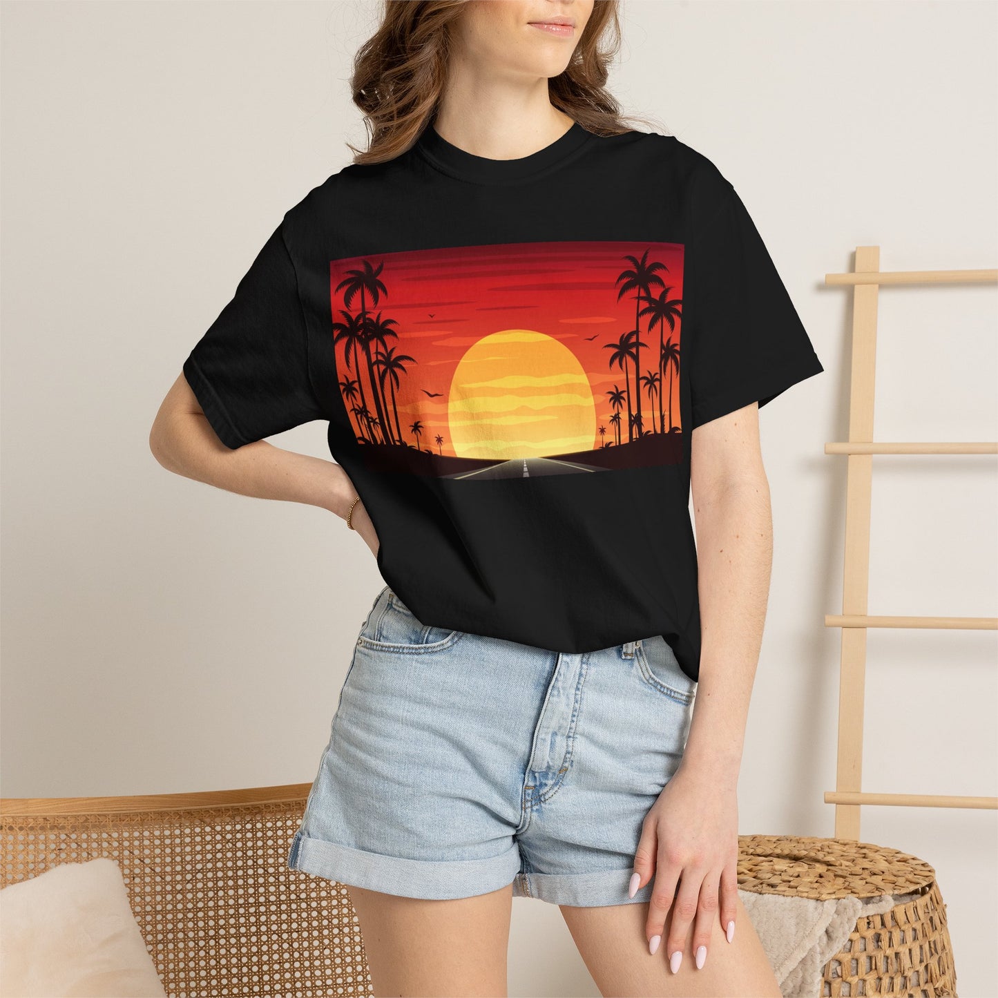 Sunset Palm Beach T-Shirt — Retro Tropical Sunset Graphic