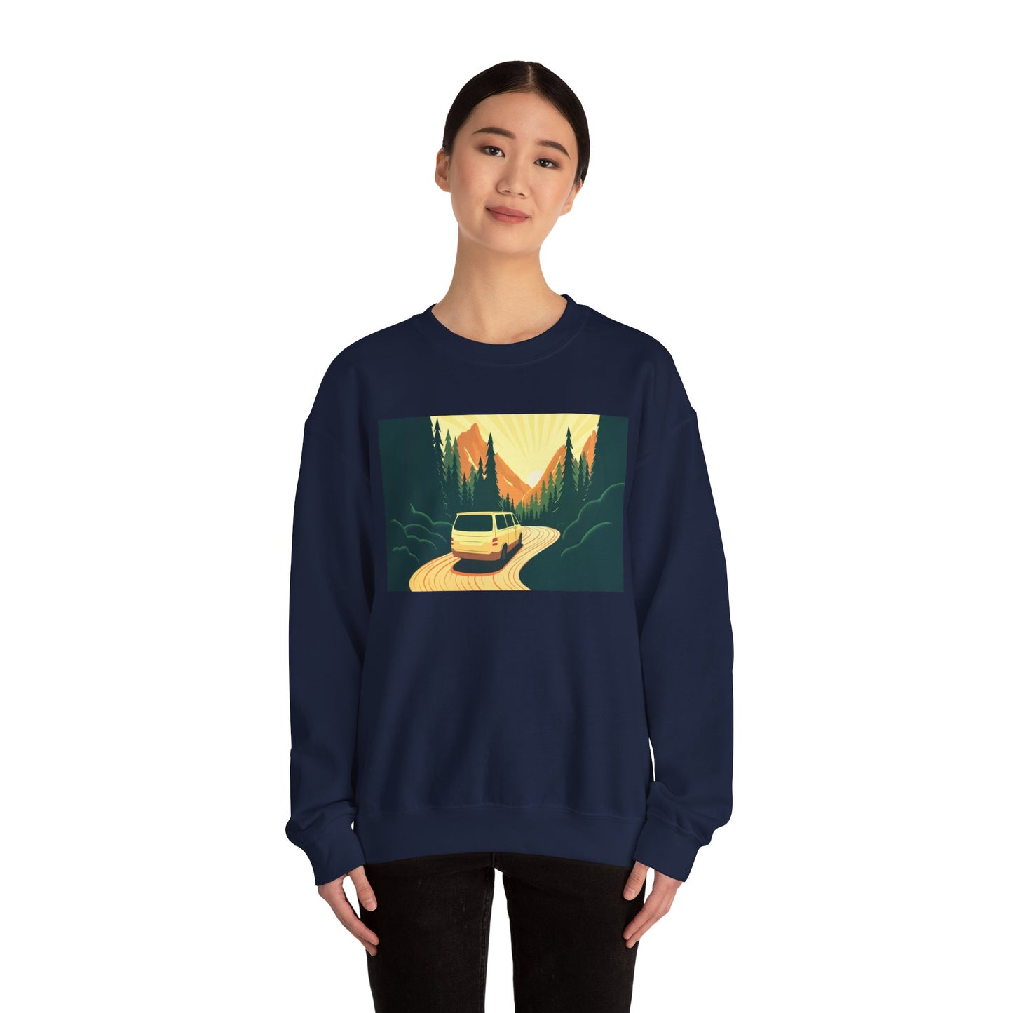 Nature Road Trip Crewneck Sweatshirt - Vintage Van Design, Unisex Pullover, Adventure Apparel, Great Outdoors Gift, Fall Fashion - MaisonThreadory