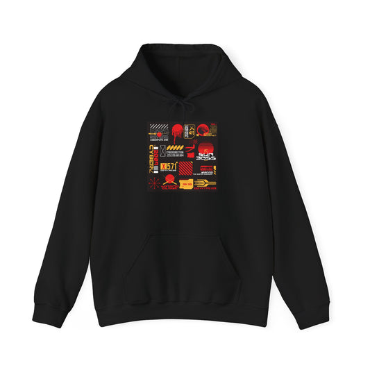 Retro Racing Patchwork Hoodie — Vintage Motorsports Graphic Sweatshirt
