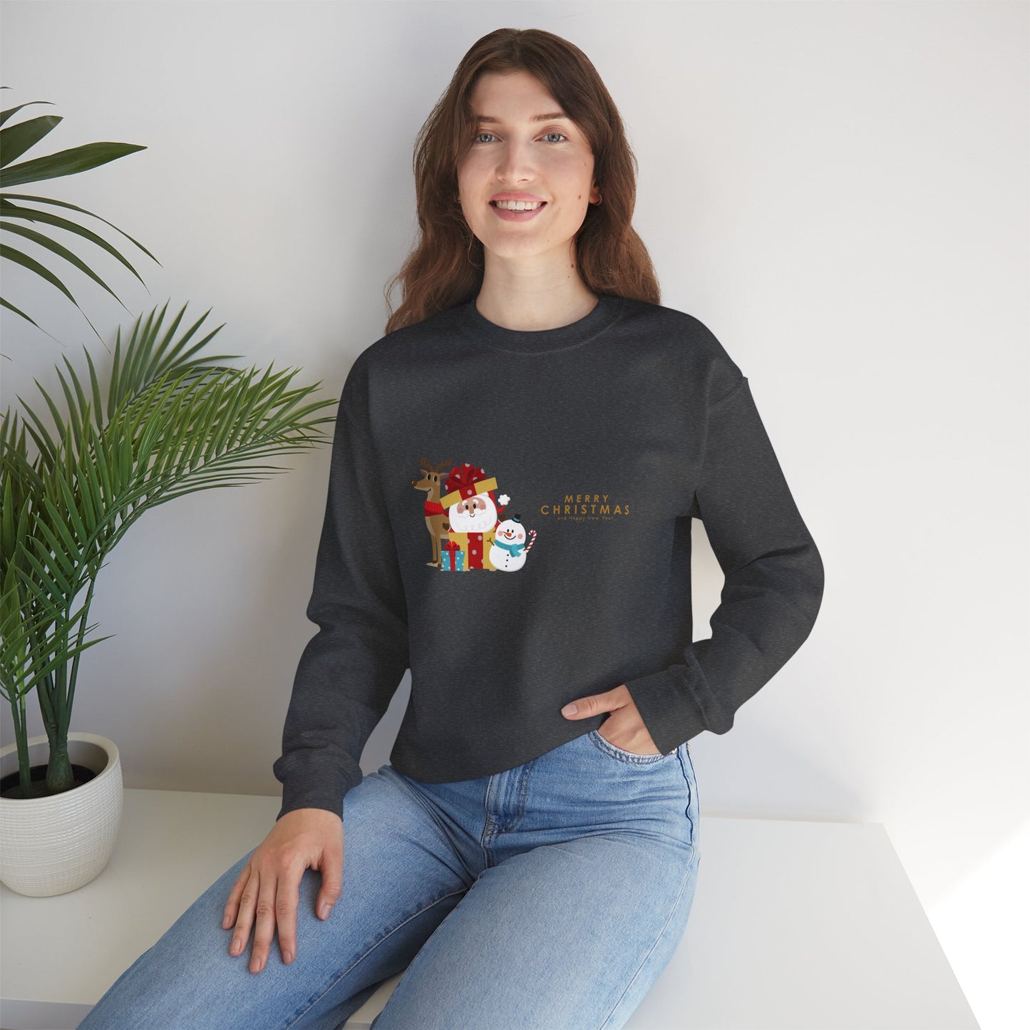 Christmas Snowman & Reindeer Crewneck Sweatshirt — Merry Christmas Holiday Sweater
