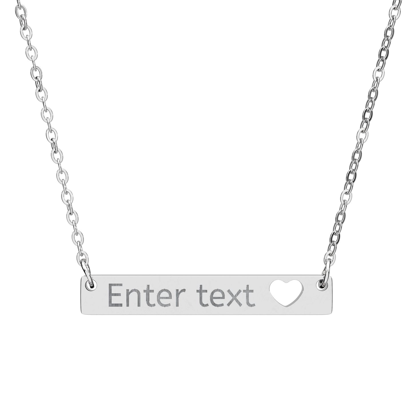 Personalized Cutout Heart Bar Necklace — Engraved Name Plate Jewelry