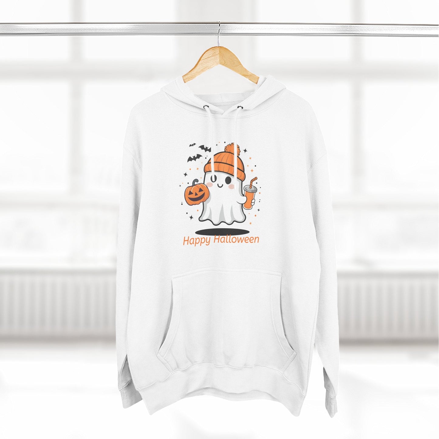 Halloween Ghost Hoodie, Cozy Fleece Sweatshirt for Fall, Unisex Autumn Apparel, Perfect for Halloween Parties, Casual Streetwear - MaisonThreadory