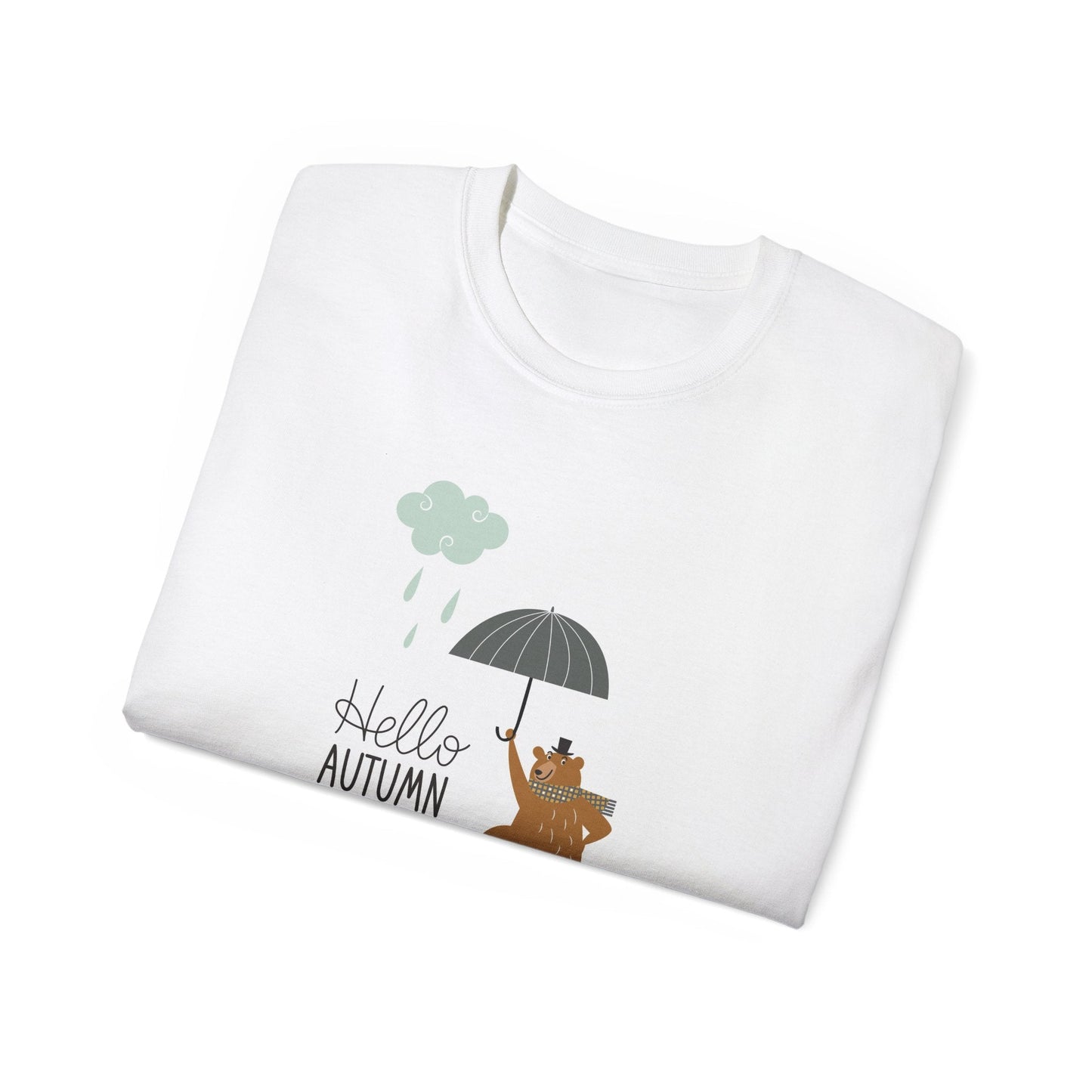 Hello Autumn Bear T-Shirt, Unisex Cotton Tee, Fall Apparel, Cute Gift for Nature Lovers, Seasonal Fashion, Cozy Autumn Wear - MaisonThreadory