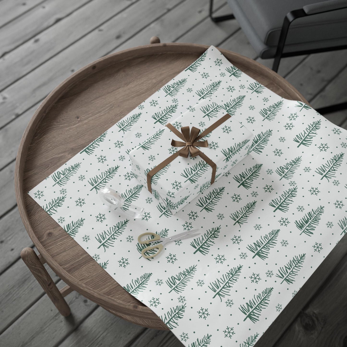 Christmas Tree Pattern Wrapping Paper – Green Pine & Snowflake Holiday Gift Wrap - MaisonThreadory