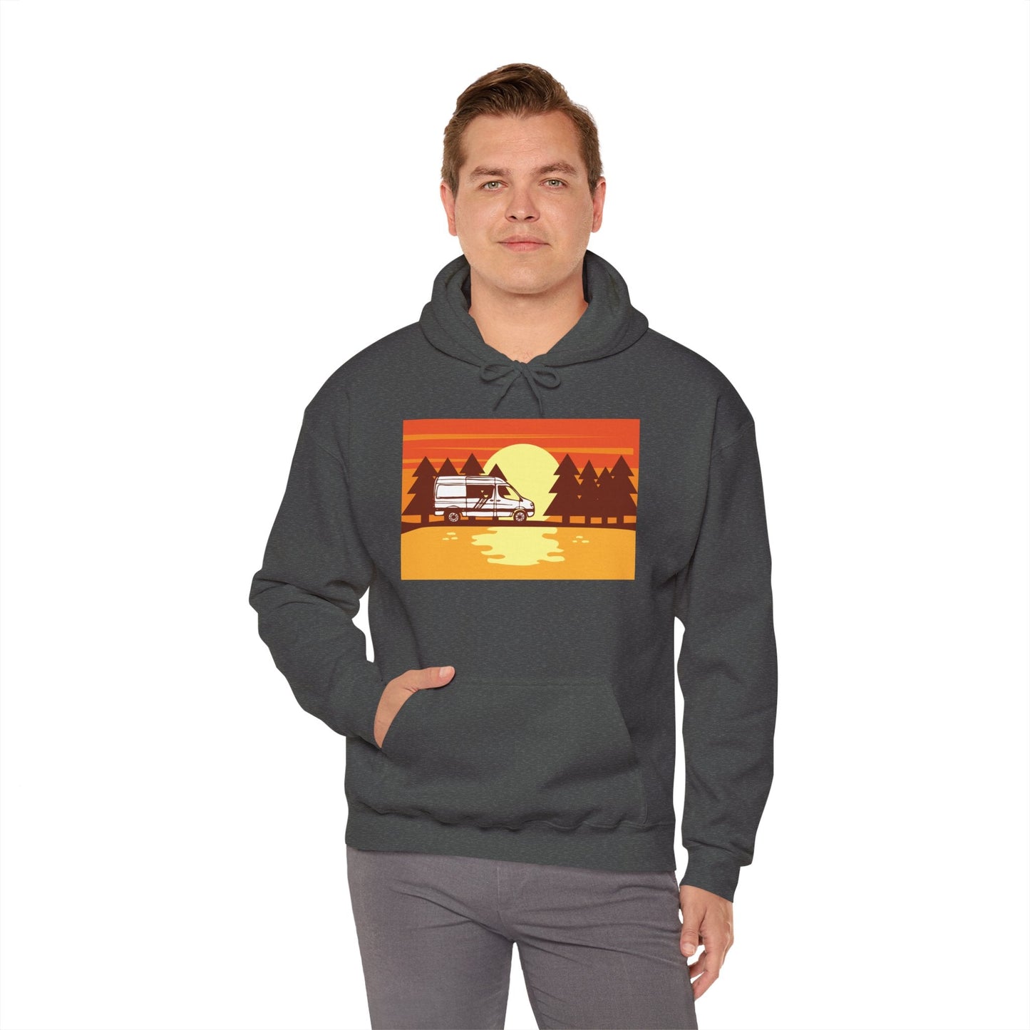 Retro Camping Sunset Hoodie, Cozy Outdoor Sweatshirt, Fall Vibes Pullover, Unisex Nature Gift, Adventure Hoodie - MaisonThreadory