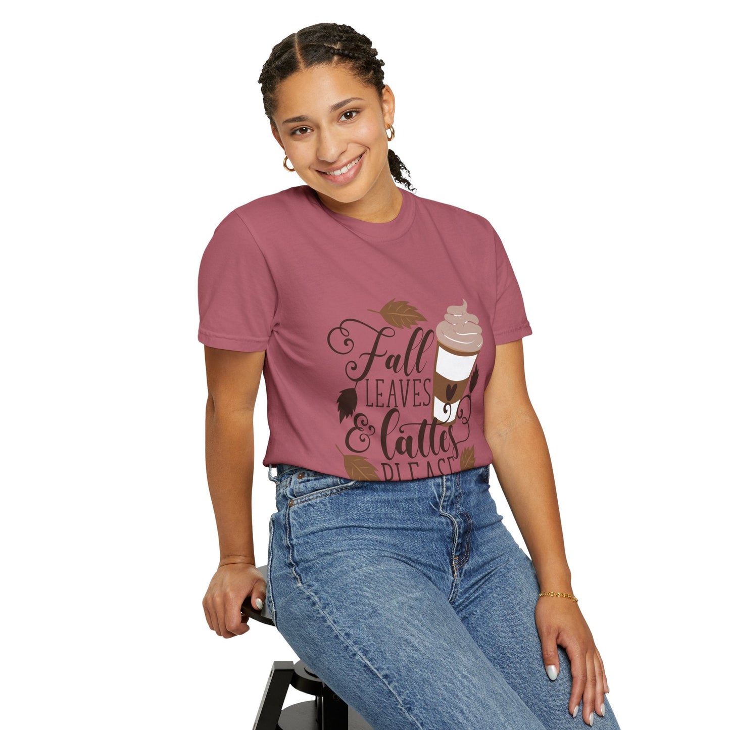 Fall Leaves & Lattes Unisex T-Shirt, Cozy Autumn Tee, Perfect for Fall, Coffee Lovers Gift, Seasonal Fashion Statement, Thanksgiving Shirt - MaisonThreadory