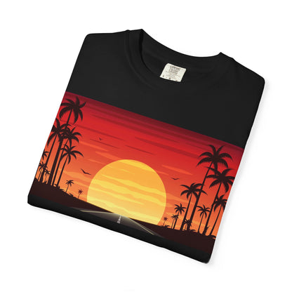 Sunset Palm Beach T-Shirt — Retro Tropical Sunset Graphic