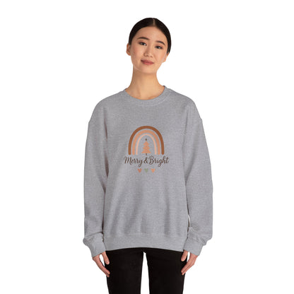 Merry & Bright Christmas Crewneck Sweatshirt — Neutral Rainbow Holiday Sweatshirt
