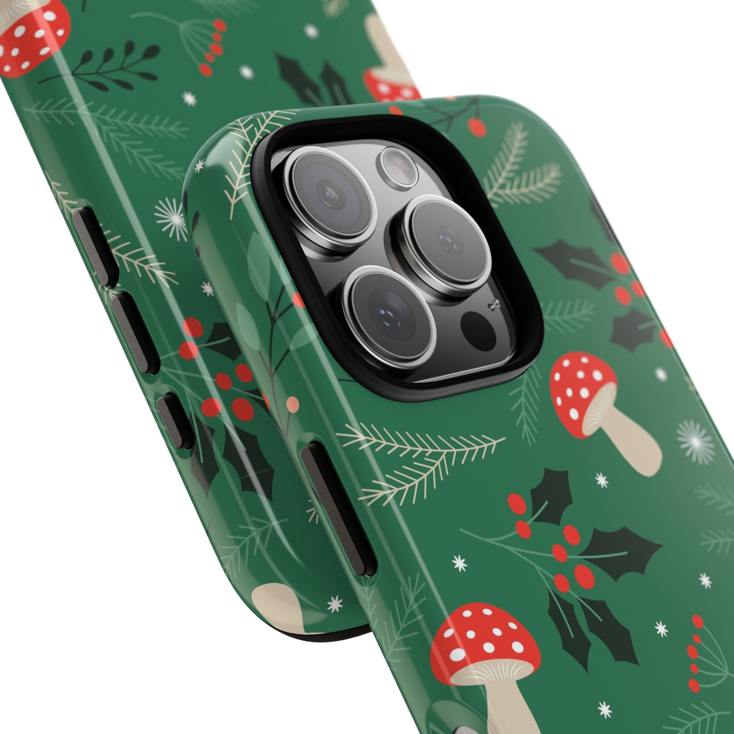 Festive Mushroom Phone Case, Colorful Holiday Case, Christmas Gift, Winter Vibes, Eco-Friendly Phone Cover