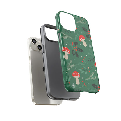 Festive Mushroom Phone Case, Colorful Holiday Case, Christmas Gift, Winter Vibes, Eco-Friendly Phone Cover
