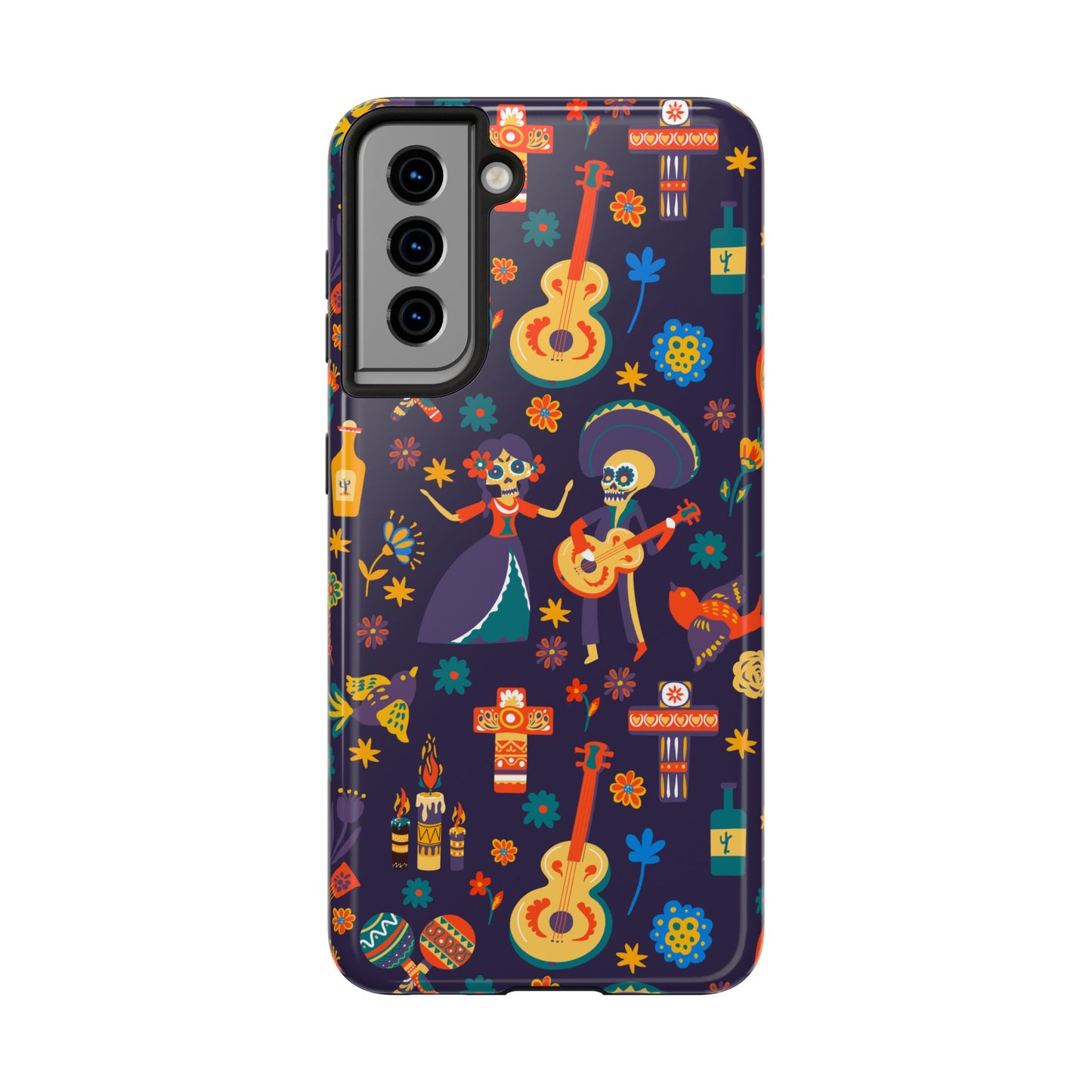 Colorful Dia de los Muertos Phone Case, Tough Case for Halloween, Gift for Music Lovers, Floral Phone Cover, Sugar Skull Art