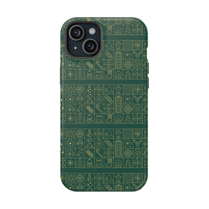 Magnetic Impact-Resistant Phone Case — Dark Green Geometric Pattern