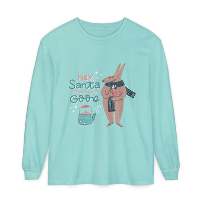 Hey Santa I’ve Been Good Long Sleeve T-Shirt — Cute Bunny Christmas Holiday Top