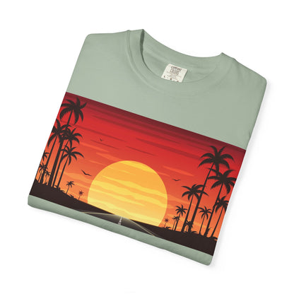 Sunset Palm Beach T-Shirt — Retro Tropical Sunset Graphic