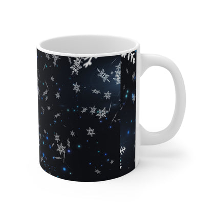Elegant Snowflake Mug with a Starry Background, Perfect Holiday Gift, Winter Decor, Coffee Lover's Choice, Unique Present - MaisonThreadory