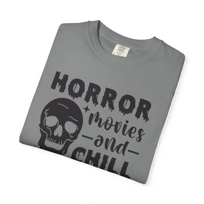Horror Movies and Chill T-Shirt, Perfect for Halloween, Movie Nights, Gifts for Horror Fans, Unisex Graphic Tee, Soft Cotton Casual Wear