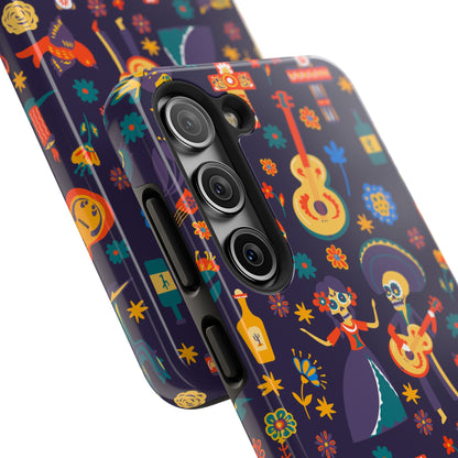 Colorful Dia de los Muertos Phone Case, Tough Case for Halloween, Gift for Music Lovers, Floral Phone Cover, Sugar Skull Art