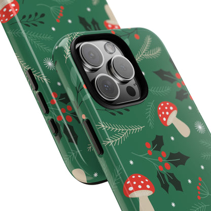Festive Mushroom Phone Case, Colorful Holiday Case, Christmas Gift, Winter Vibes, Eco-Friendly Phone Cover