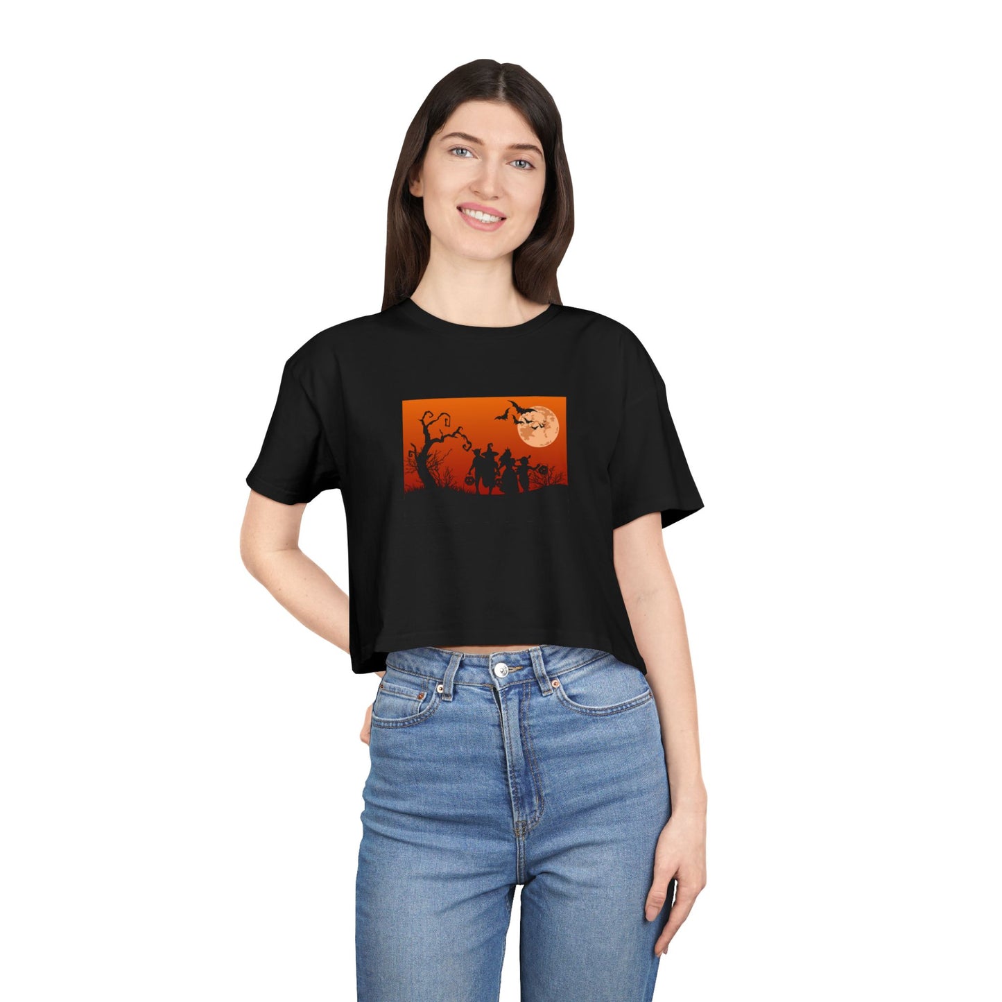 Spooky Autumn Women's Crop Tee, Halloween Shirt, Casual Fall Top, Trendy Graphic Tee, Seasonal Fashion, Gift for Her