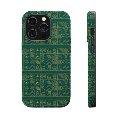 Magnetic Impact-Resistant Phone Case — Dark Green Geometric Pattern