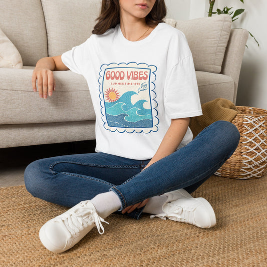 Good Vibes Wave T-Shirt — Retro Summer Sun Graphic Tee