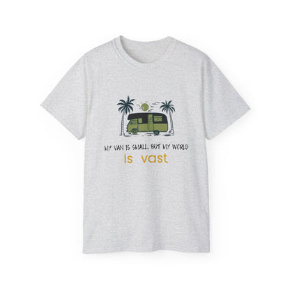 Vast World Van Tee, Travel T-Shirt, Adventure Tee, Camping Gift, Road Trip Shirt, Nature Lover Apparel - MaisonThreadory