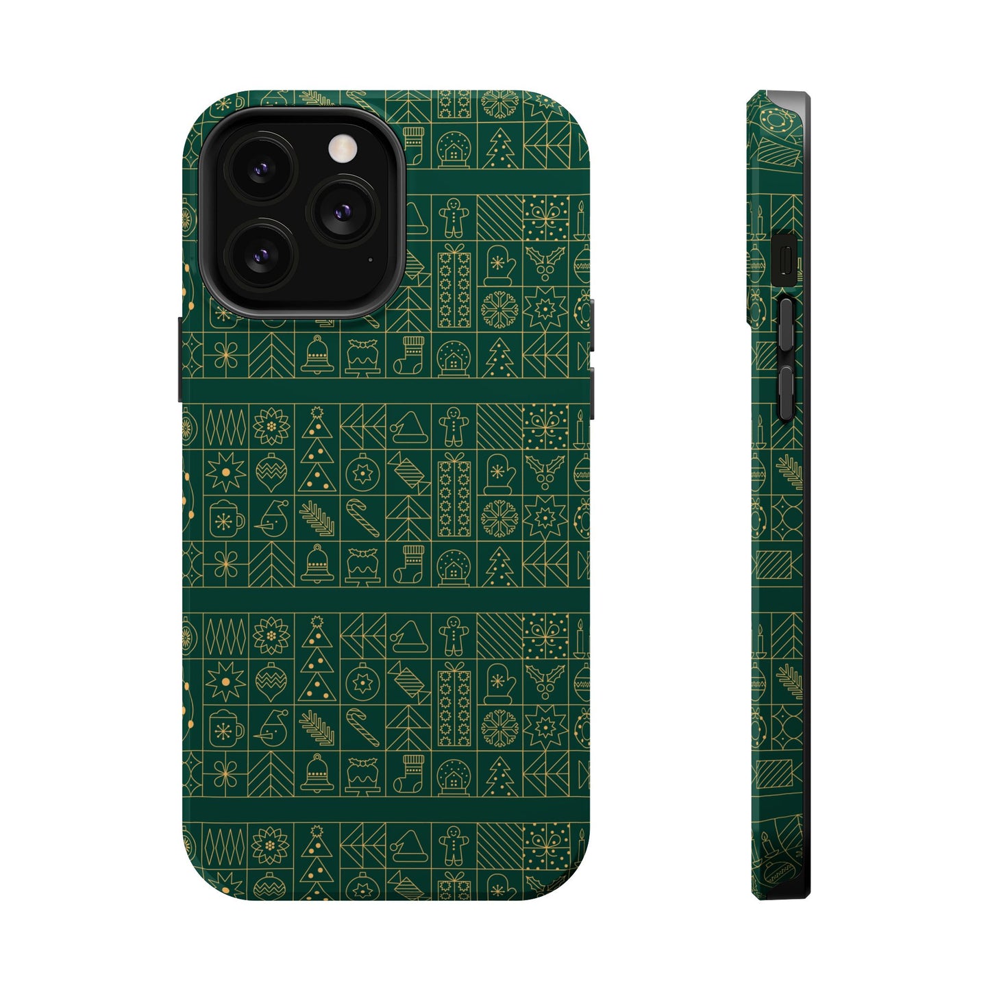 Magnetic Impact-Resistant Phone Case — Dark Green Geometric Pattern
