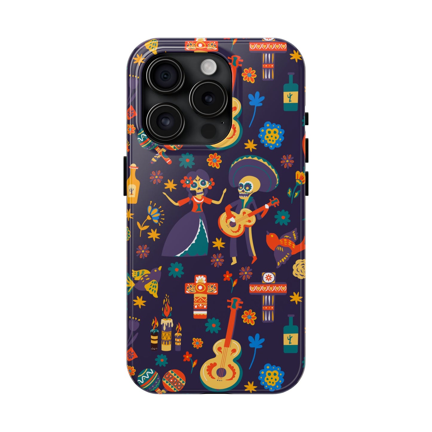 Colorful Dia de los Muertos Phone Case, Tough Case for Halloween, Gift for Music Lovers, Floral Phone Cover, Sugar Skull Art