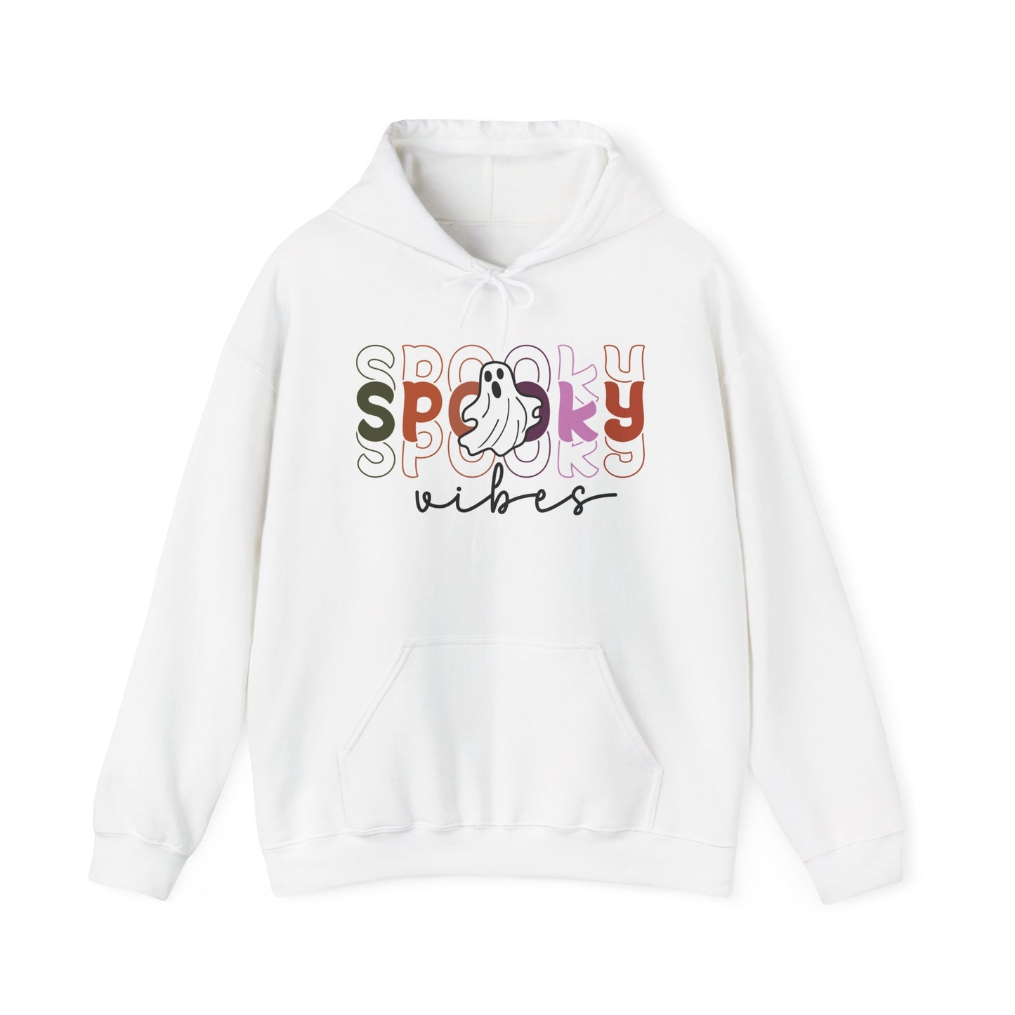 Spooky Vibes Unisex Hooded Sweatshirt - Cozy Halloween Hoodie, Casual Fall Fashion, Ghost Design, Perfect for Trick or Treating, [...] - MaisonThreadory