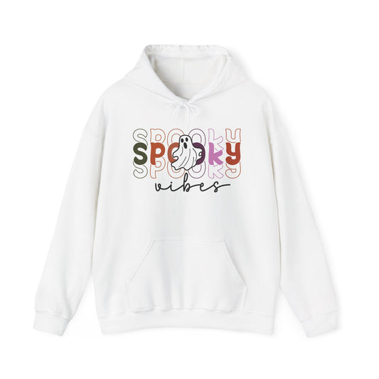 Spooky Vibes Unisex Hooded Sweatshirt - Cozy Halloween Hoodie, Casual Fall Fashion, Ghost Design, Perfect for Trick or Treating, [...] - MaisonThreadory