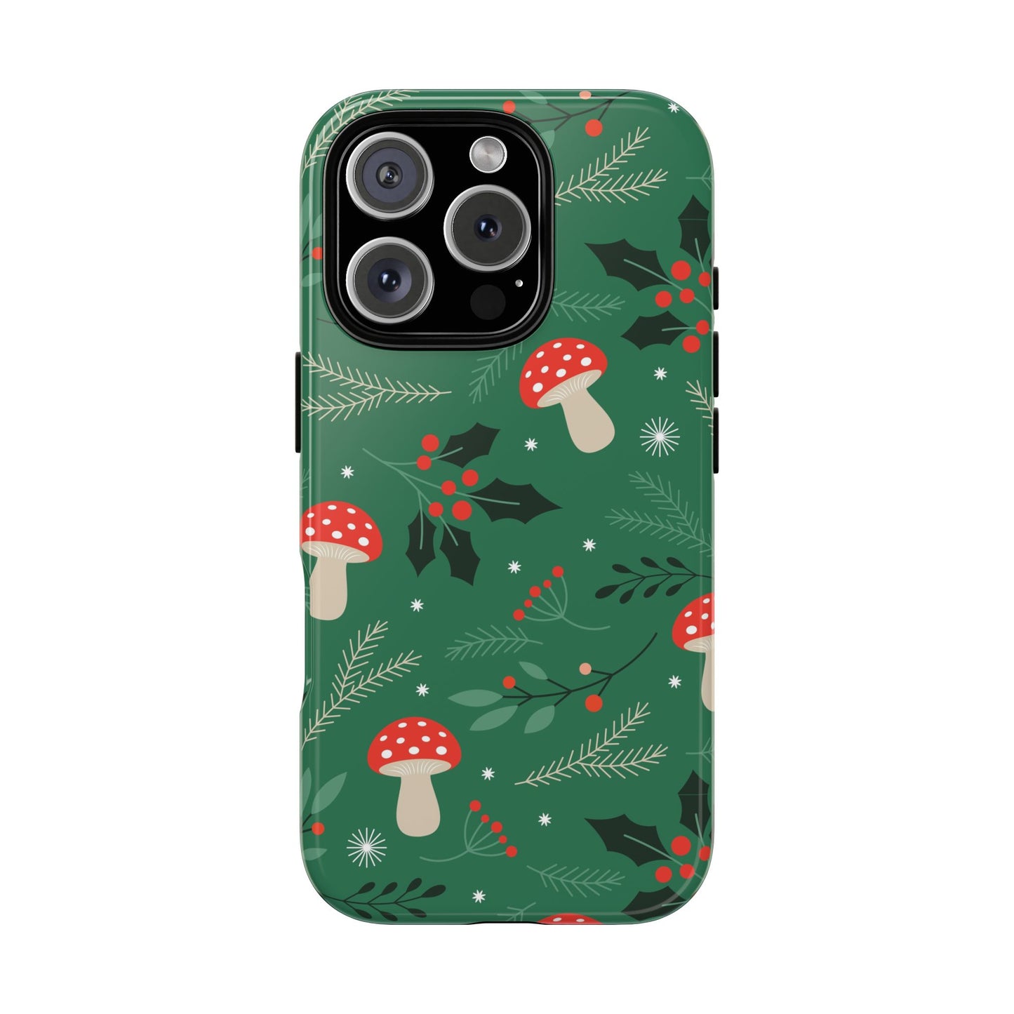 Festive Mushroom Phone Case, Colorful Holiday Case, Christmas Gift, Winter Vibes, Eco-Friendly Phone Cover