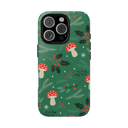 Festive Mushroom Phone Case, Colorful Holiday Case, Christmas Gift, Winter Vibes, Eco-Friendly Phone Cover