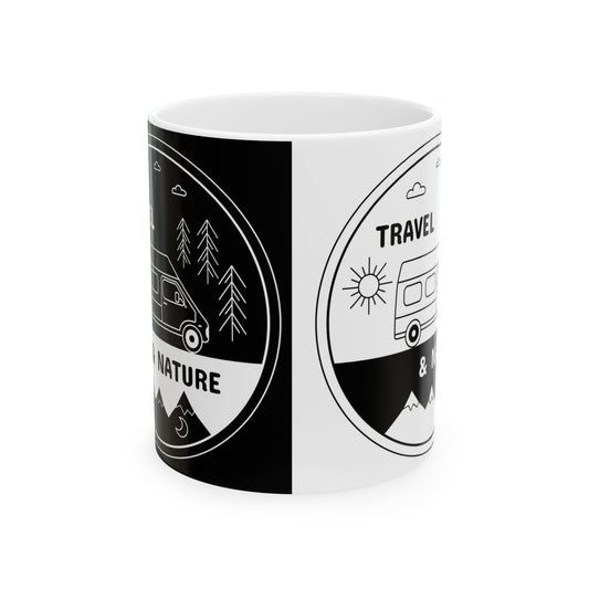 Adventure Travel Ceramic Mug - Nature Explorer Coffee Cup, Camper Van Gift, Outdoor Decor, Road Trip Essentials, Camping Supplies - MaisonThreadory