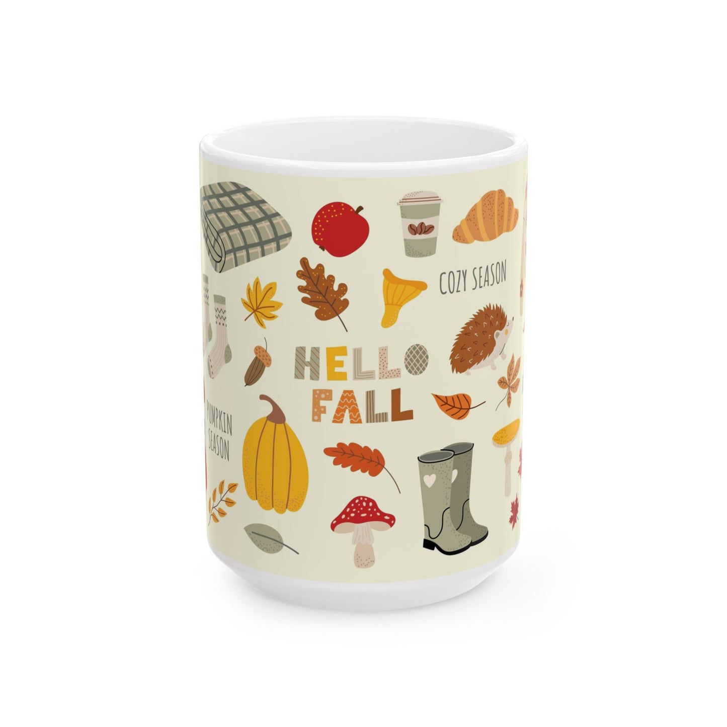 Cozy Fall Ceramic Mug, Autumn Vibes, Seasonal Gift, Cute Coffee Cup, Hello Fall Mug, Perfect for Hot Beverages - MaisonThreadory