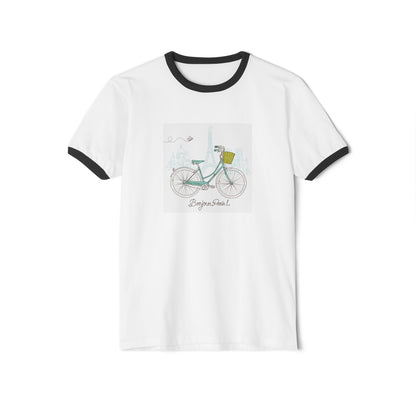 Chic Bicycle Ringer T-Shirt, Casual Vintage Tee, Unisex Cycling Shirt, Bike Lover Gift, Summer Style Tee