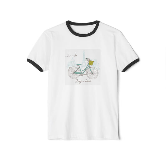 Chic Bicycle Ringer T-Shirt, Casual Vintage Tee, Unisex Cycling Shirt, Bike Lover Gift, Summer Style Tee