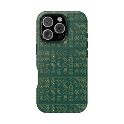 Magnetic Impact-Resistant Phone Case — Dark Green Geometric Pattern