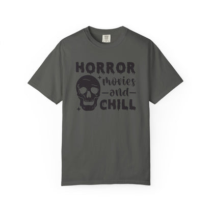 Horror Movies and Chill T-Shirt, Perfect for Halloween, Movie Nights, Gifts for Horror Fans, Unisex Graphic Tee, Soft Cotton Casual Wear