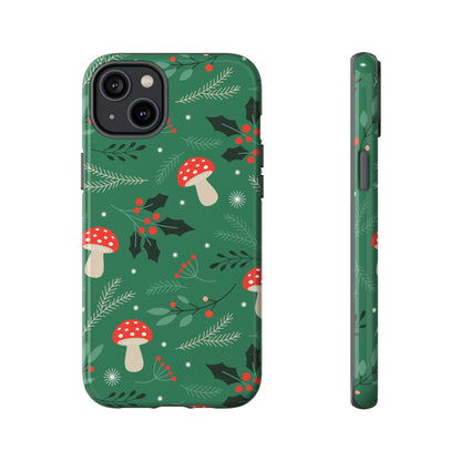 Festive Mushroom Phone Case, Colorful Holiday Case, Christmas Gift, Winter Vibes, Eco-Friendly Phone Cover
