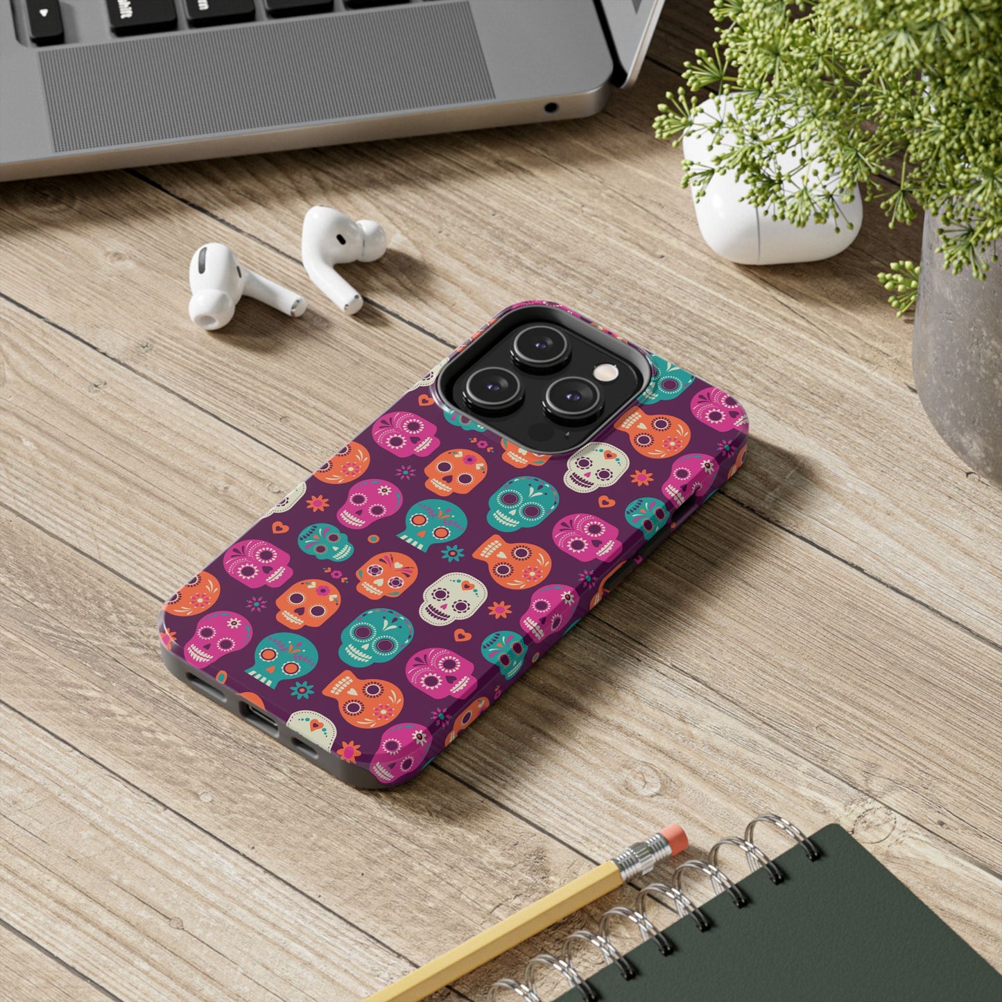 Colorful Skull Phone Case, Tough Cases for Halloween, Unique Phone Cover, Day of the Dead, Fun and Durable Accessories
