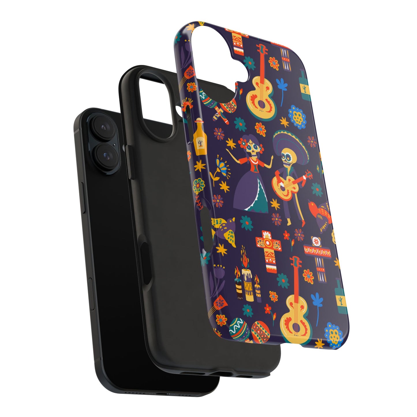 Colorful Dia de los Muertos Phone Case, Tough Case for Halloween, Gift for Music Lovers, Floral Phone Cover, Sugar Skull Art
