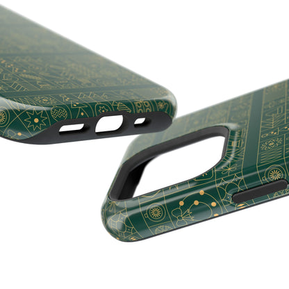 Magnetic Impact-Resistant Phone Case — Dark Green Geometric Pattern