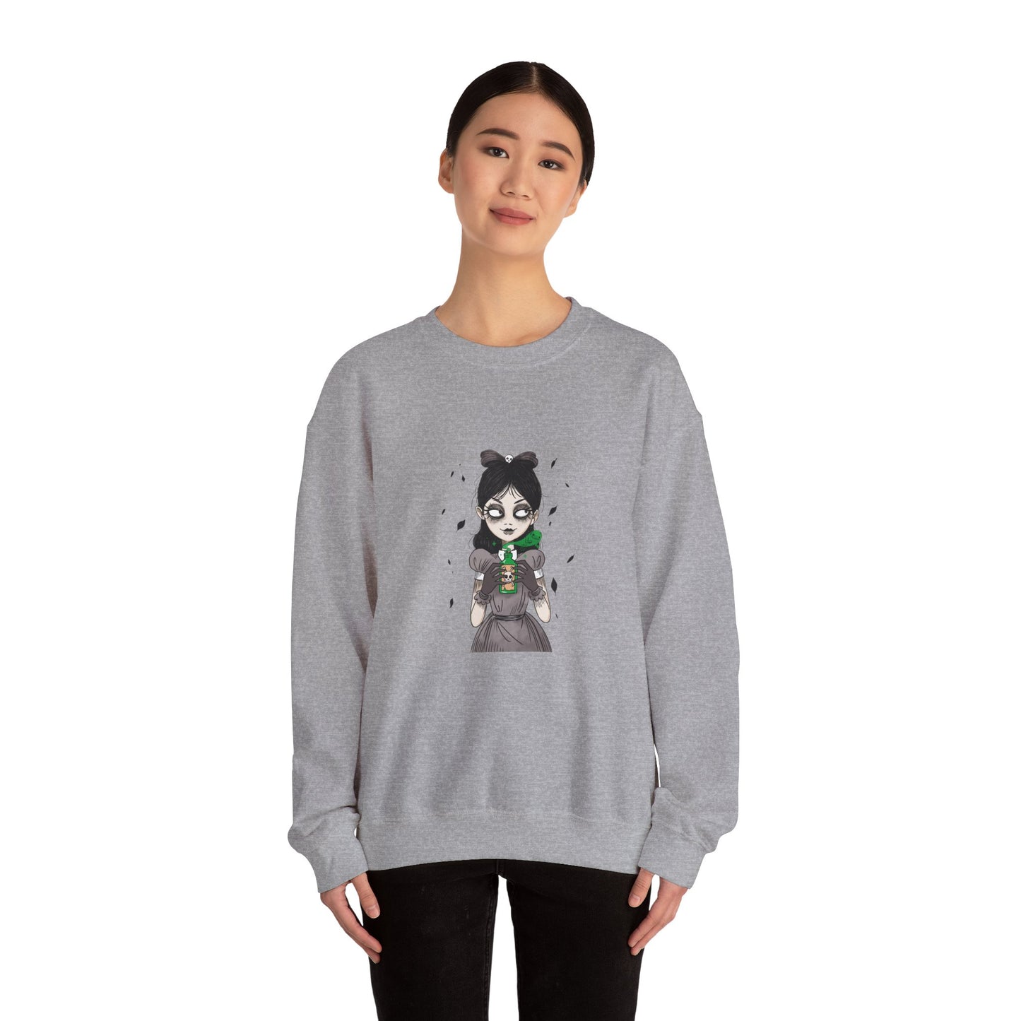 Dark Fairy Illustration Crewneck Sweatshirt, Cozy Streetwear, Unisex Gift, Fall Fashion, Halloween Apparel, Everyday Wear - MaisonThreadory