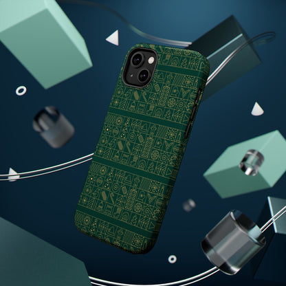 Magnetic Impact-Resistant Phone Case — Dark Green Geometric Pattern