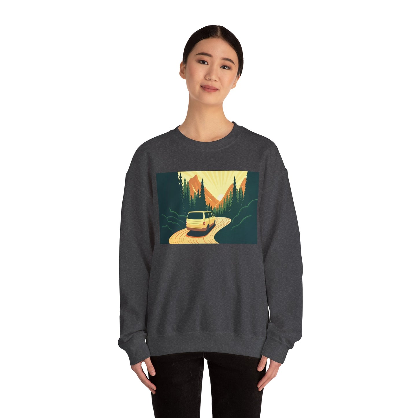 Nature Road Trip Crewneck Sweatshirt - Vintage Van Design, Unisex Pullover, Adventure Apparel, Great Outdoors Gift, Fall Fashion - MaisonThreadory