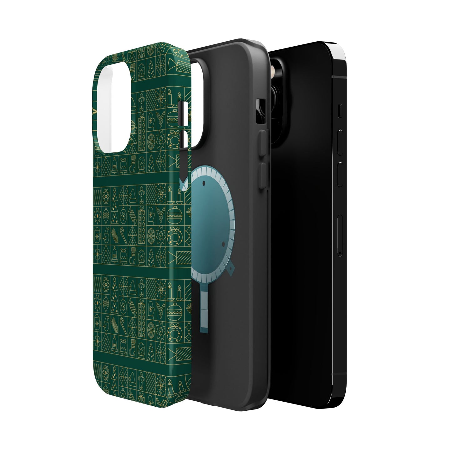 Magnetic Impact-Resistant Phone Case — Dark Green Geometric Pattern