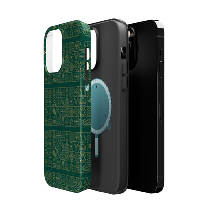 Magnetic Impact-Resistant Phone Case — Dark Green Geometric Pattern