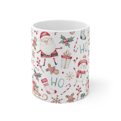 Christmas Pattern Mug — Festive Santa & Snowman 11oz Holiday Coffee Cup